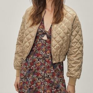 Quilted Padded Bomber Jacket Beige